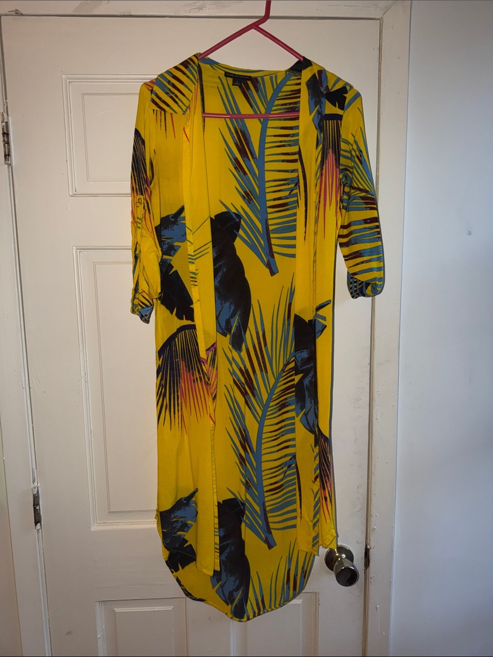 Bright Yellow Tropical-Print Long Sleeve Women’s Dress